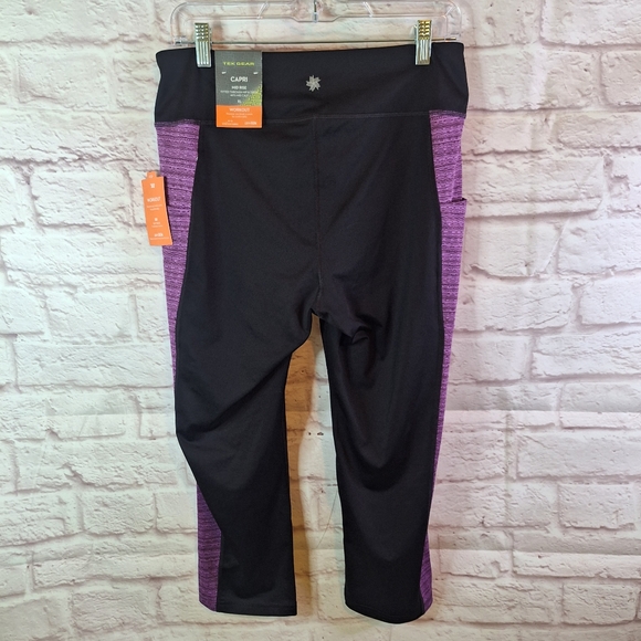 NWT Tek Gear Leggings XL POCKETS Black and Purple - Picture 2 of 7
